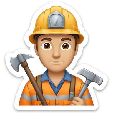 miner with helmet and pickaxe sticker