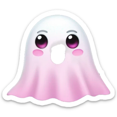 Ghost, many floating pink hearts, she wears a bow on her head sticker