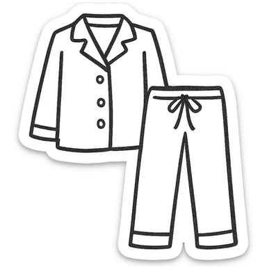 A cozy pajama set, hand drawn with black outlines sticker