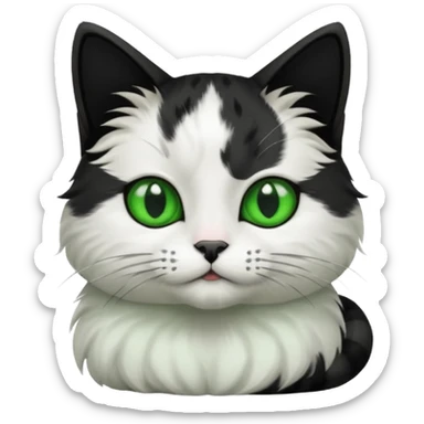 black and white cat with black spot on head and green eyes sticker