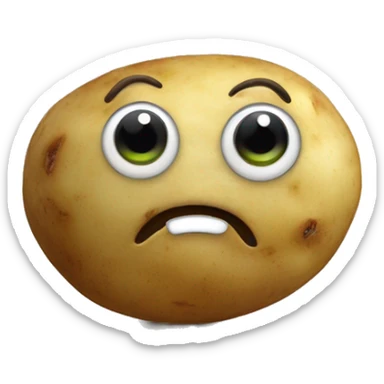 a potato with a face, one eye is slid down sticker