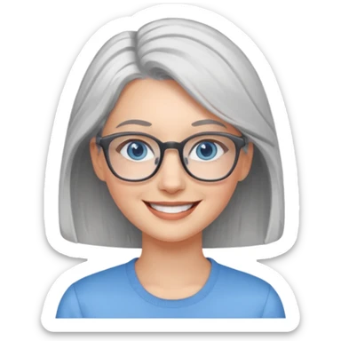 Grey haired emoji with blue eyes and glasses female young sticker