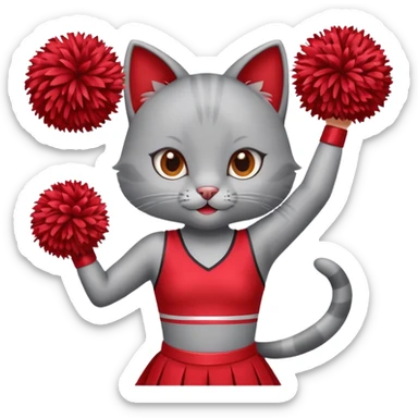 A cute sleek grey cat cheerleader twirling pom-poms with confident energy. sticker