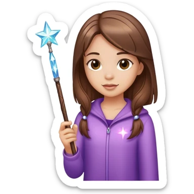 Girl with straight Brown hair and a wand with sparkles sticker