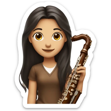 girl with long dark hair holding brown woodwind instrument bassoon sticker