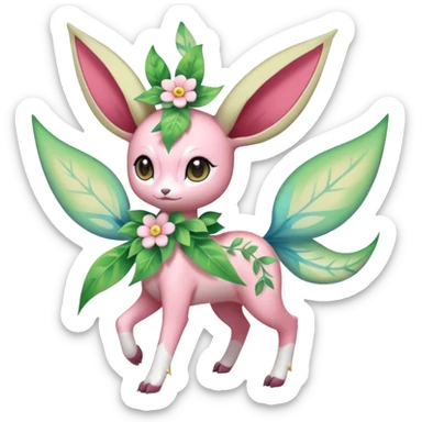 Rosy floral romantic cute Ivy-Sylveon-Celebi-Leafeon-Pokémon-Digimon-Fakémon-hybrid-fusion-creature sticker