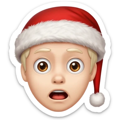 A terrified expression coupled with a Santa hat sticker