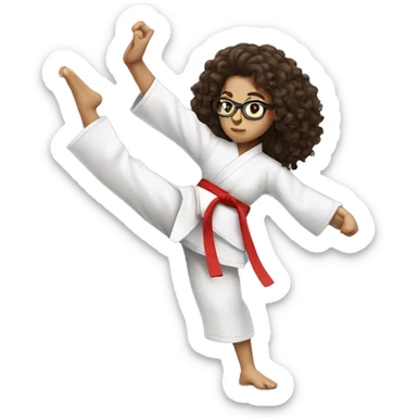 Long curly haired brunette girl with glasses doing karate stance sticker
