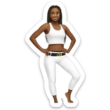capoeira girl tank top belt white pants sticker