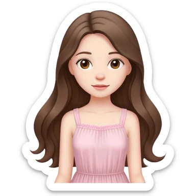 beautiful pale brunette girl with long hair in a light pink summer dress sticker