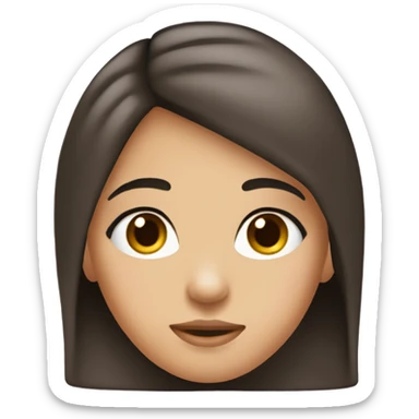 A girl with dark brown hair, middle length. A little bit of acne on the cheeks. Rosy cheeks. Thin eyebrows  sticker