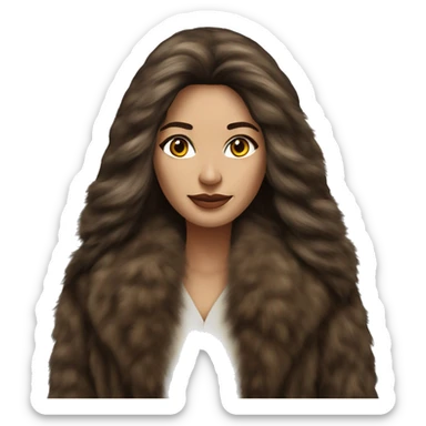 Beautiful Woman Realistic long hair brunette Mob wife big brown fur coat  sticker