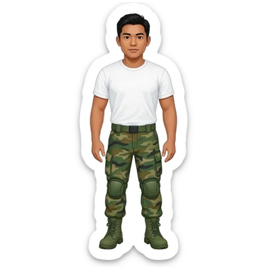 Filipino man white tshirt and combat pants green fatigue and green combat boots sticker
