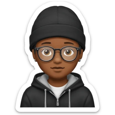 black boy with beanie and hoodie and glasses sticker