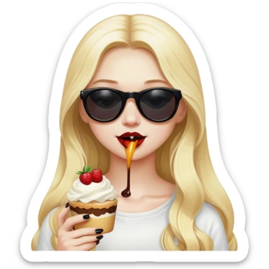 Blonde girl with long hair and pale skin wearing black sun glasses eating dessert sticker