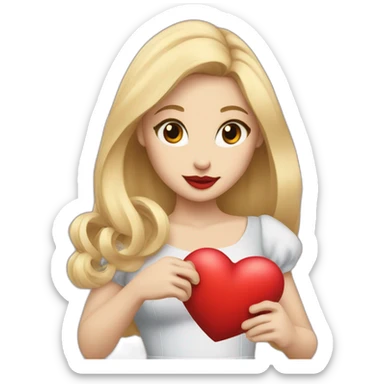 A female rabbit with blonde hair and big red lips, holding a heart sticker