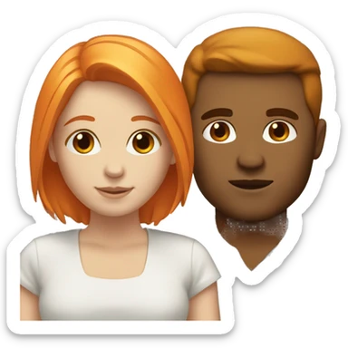 White woman orange hair next to white man brown hair sticker