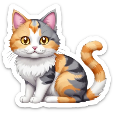 full body colourful light patched calico + white tabby cat cuddling a big dark grey and white tabby cat  sticker