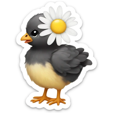 Baby chick holding a daisy sticker