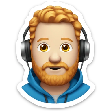 white man ginger beard obese with headphones and blue hoodie sticker