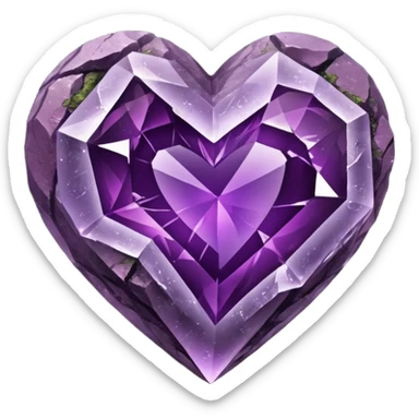 Slightly mossy heart shaped natural crystal purplish rock sticker
