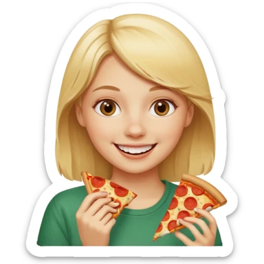 Blonde girl eating pizza smiling sticker