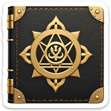 A black and gold book with an aged leather texture, embossed with an alchemical symbol, a compass, or a forging hammer, exuding wisdom, mastery, and the relentless pursuit of greatness. - book on mastery  sticker