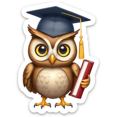 Owl smiling with graduation hat and diploma in claws sticker