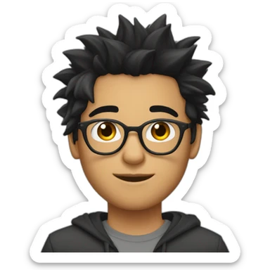 19 year old with glasses on eyes, spiky black hair, oval shaped face, indian sticker