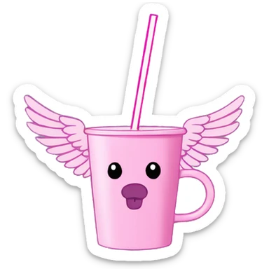 Pink cup with a bear with wings in the middle with a straw Tumblr cup with handle sticker