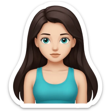 Forever Nenaa with long dark brown hair, cyan crop top sticker