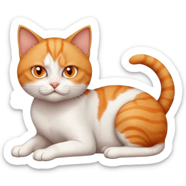 full body angry tiny short hair ginger and white cat with orange eyes lying down sticker