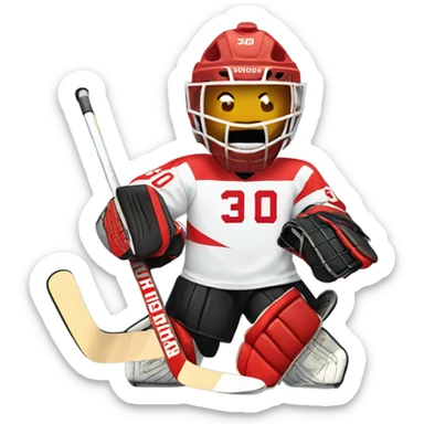 Hockey goalie with number 30 on his jersey sticker