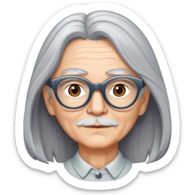 60 years old with long grey hair wearing cateye glasses sticker