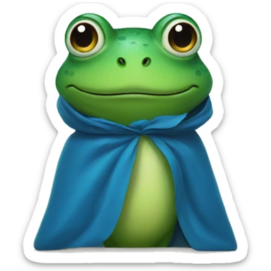 a frog with a blue cloak on, covering its eyes sticker