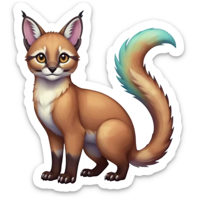 Colorful dark tropical pale light fruity pastel white glorious iridescent divine exotic cute cool beautiful beautiful fantasy-caracal-civet-genet-sergal-vernid-Gryphon-Cacomistle-Trico-oncilla-animal-Fakémon-hybrid-fursona (full body) sticker
