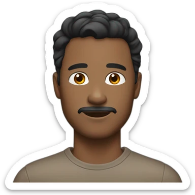 Adult man, brown (no black) skin, small and black hair, no beard, no mustache sticker
