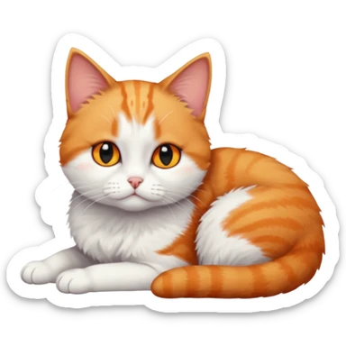 full body sad tiny short hair ginger and white cat with orange eyes lying down sticker
