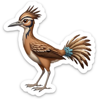 realistic roadrunner bird, skinny tail pointed down, realistic colors sticker