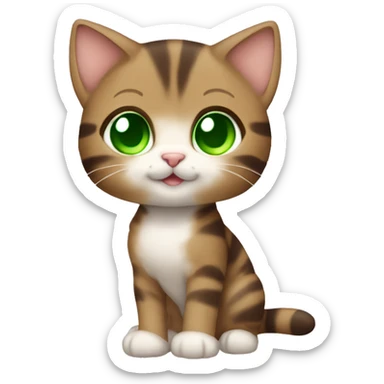 full body extremely cute kawaii brown tabby girl kitten with green eyes sticker