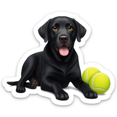 A black Labrador with heart shaped tennis ball's  sticker