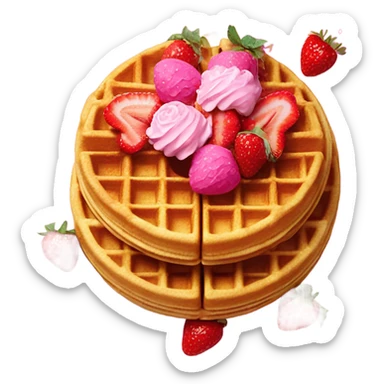 waffles with hot pink syrup and roses and strawberries with glitter   sticker