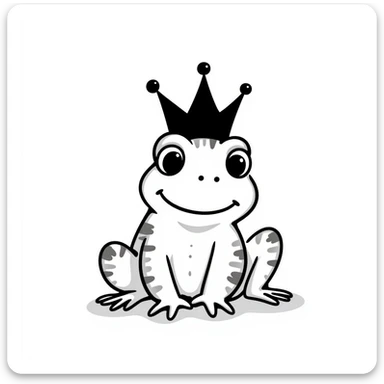 frog with a crown on its head, hand drawn doodle style sticker