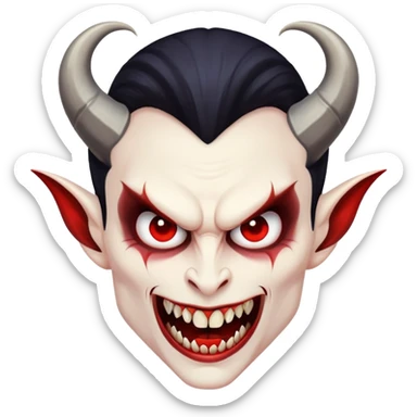 Vampire with curved horns and fangs sticker