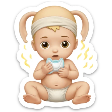 Newborn baby with a dirty diaper sticker