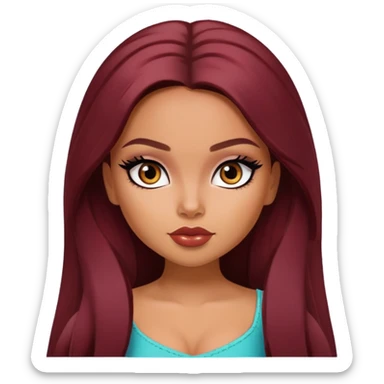 pretty bratz girl, latina, dark red hair,  long hair, brown eyes, black eyeliner, tan skin sticker