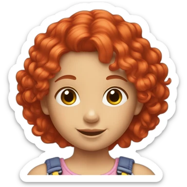 cheerful little girl with red hair and a doll sticker