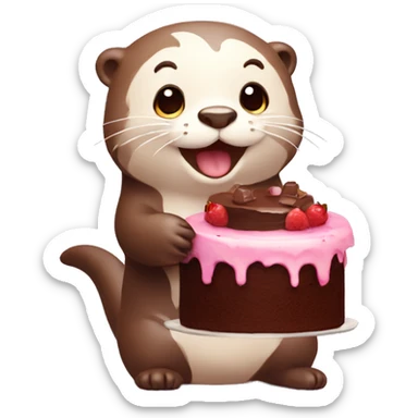 cute otter with a chocolate cake without candles sticker