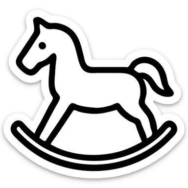 rocking horse, outlined icon style, black lines, no fill, minimalistic sticker