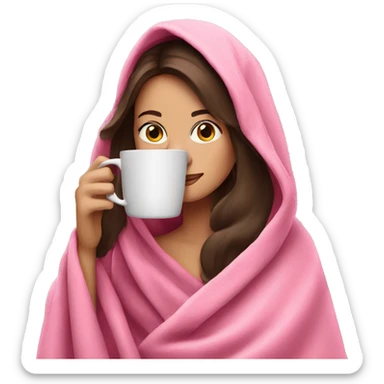 Brunette Drinking coffee wrapped in pink blanket sticker
